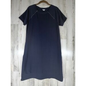 Chicos Zenergy Shift Dress Size 4/6 Navy Zip Detail Pockets French Terry Casual